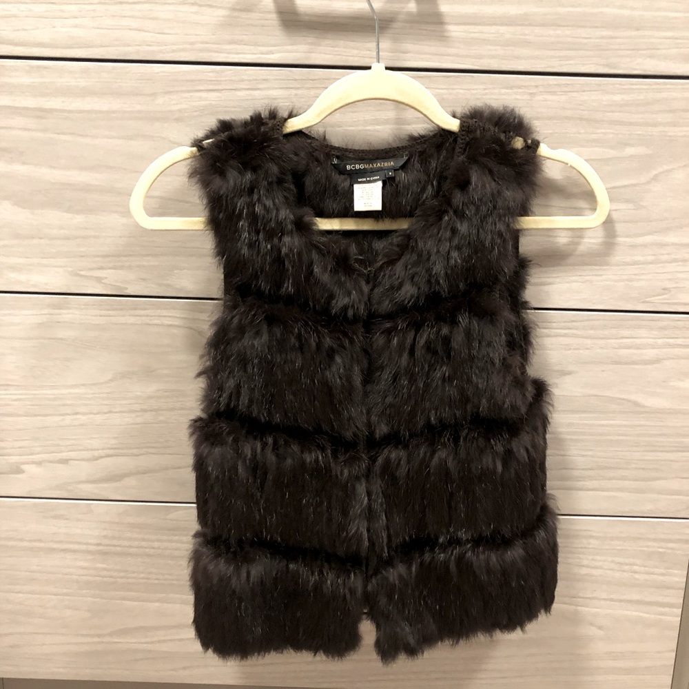 BCBGMAXAZRIA Dark Brown Rabbit Fur Vest